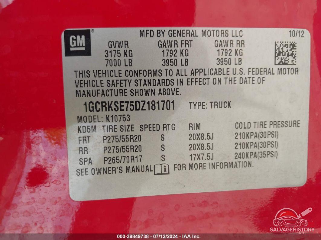 1GCRKSE75DZ181701 2013 CHEVROLET SILVERADO 1500 photo no. 9