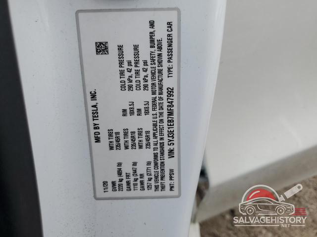 5YJ3E1EB7MF847992 2021 TESLA MODEL 3 photo no. 12