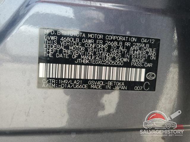 JTHBK1EGXC2505050 2012 LEXUS ES350 photo no. 12