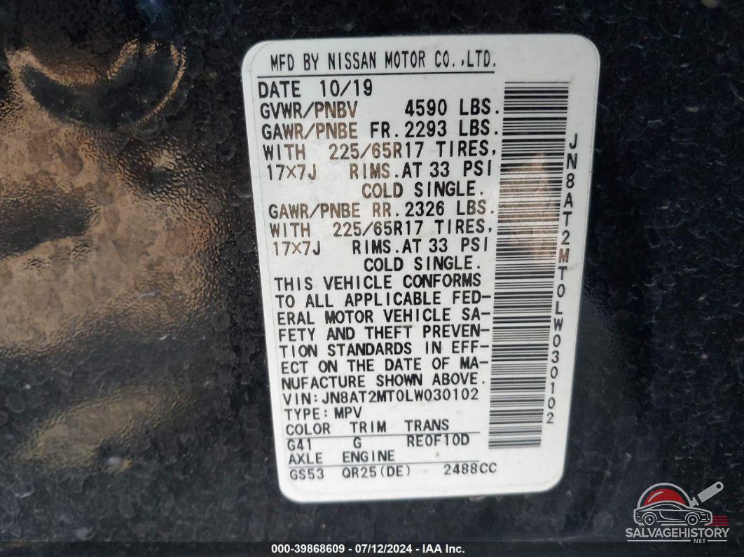 JN8AT2MT0LW030102 2020 NISSAN ROGUE photo no. 9