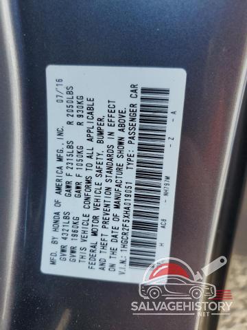 1HGCR2F5XHA019051 2017 HONDA ACCORD photo no. 12