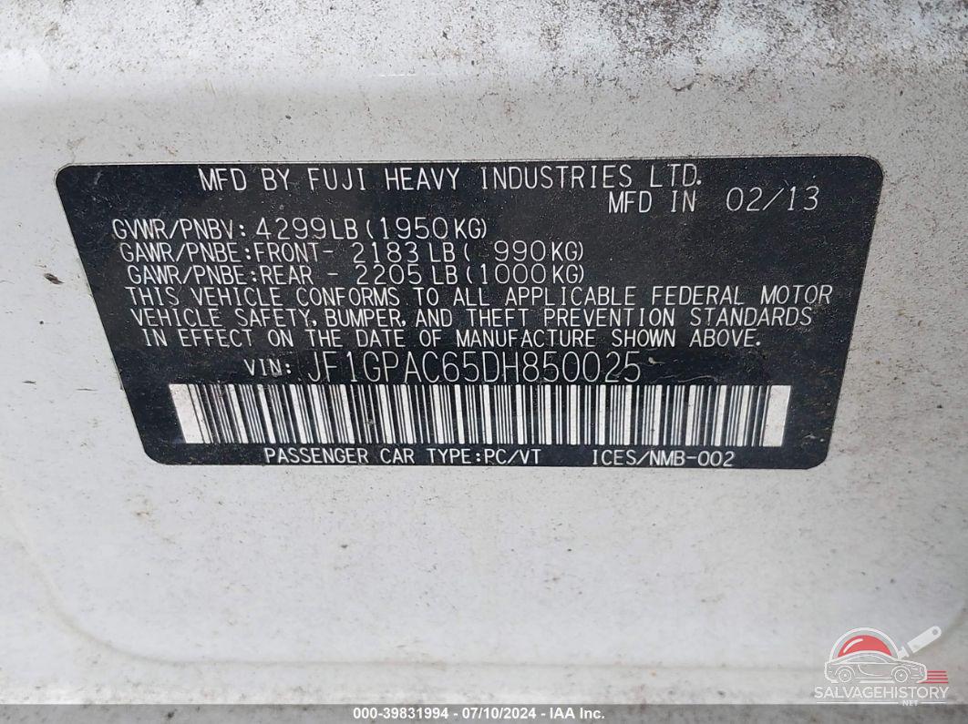 JF1GPAC65DH850025 2013 SUBARU IMPREZA photo no. 9