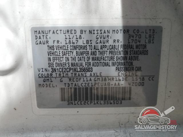 3N1CE2CP1KL356503 2019 NISSAN VERSA photo no. 12