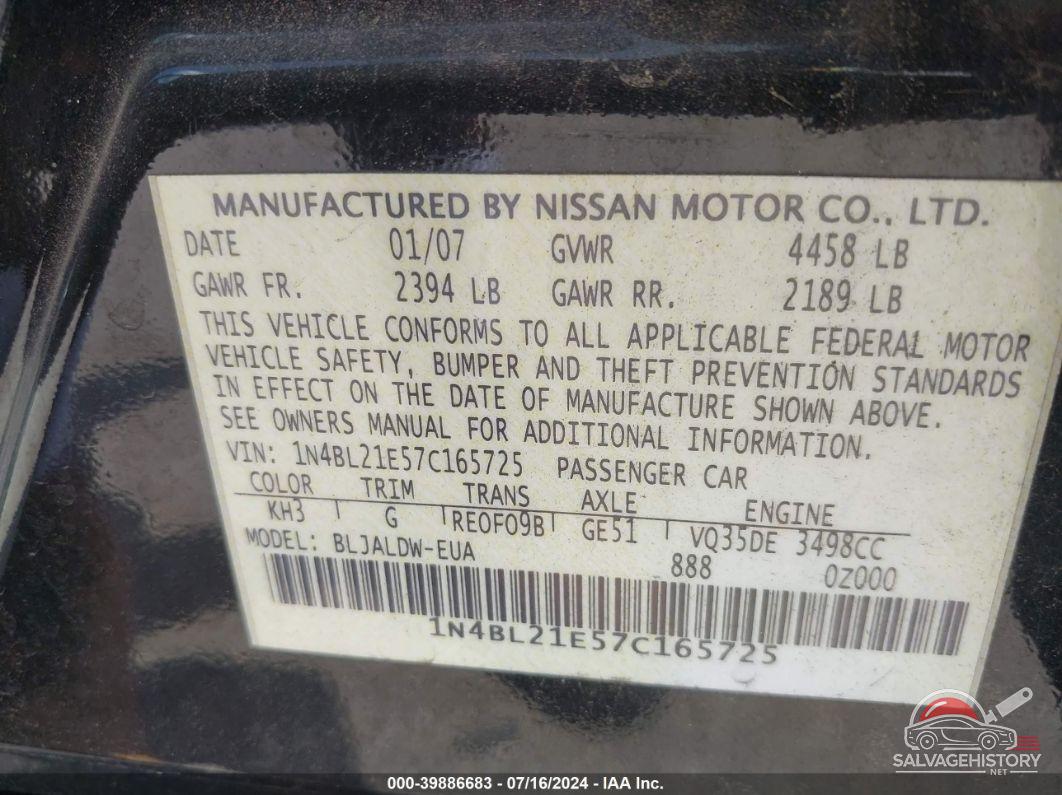 1N4BL21E57C165725 2007 NISSAN ALTIMA photo no. 9