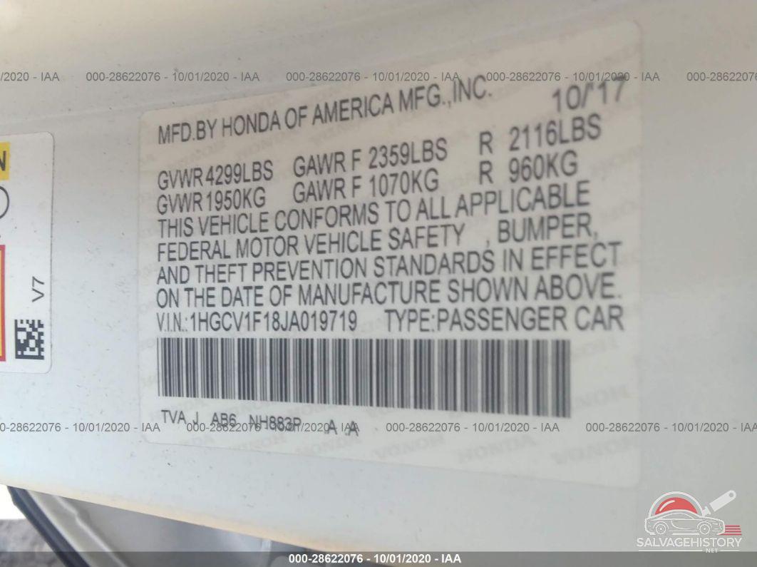 1HGCV1F18JA019719 2018 HONDA ACCORD SEDAN photo no. 9