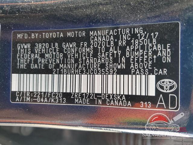2T1BURHE3JC035592 2018 TOYOTA COROLLA photo no. 13