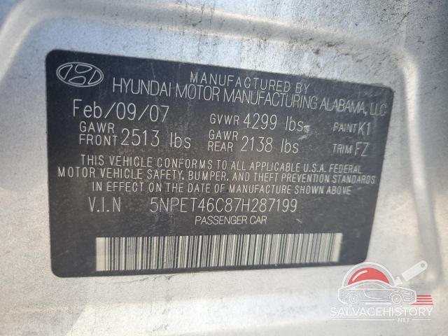5NPET46C87H287199 2007 HYUNDAI SONATA photo no. 12