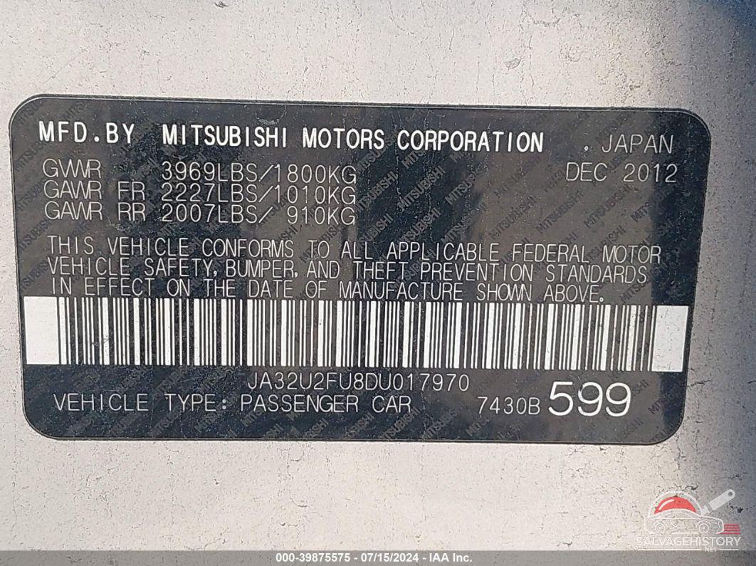 JA32U2FU8DU017970 2013 MITSUBISHI LANCER photo no. 9