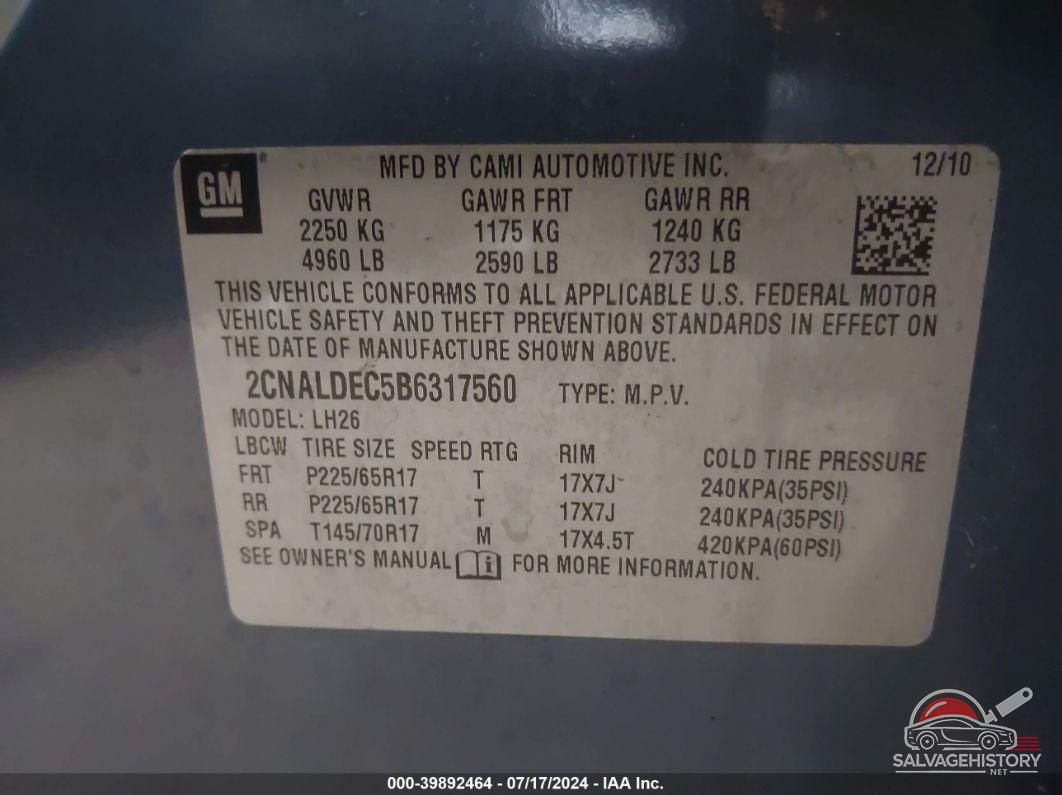 2CNALDEC5B6317560 2011 CHEVROLET EQUINOX photo no. 9