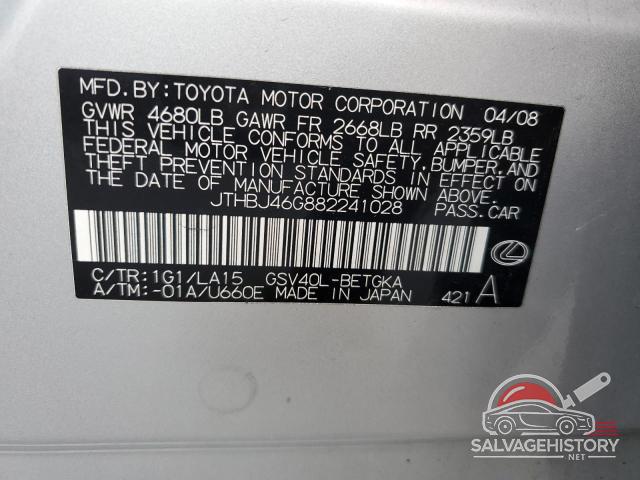 JTHBJ46G882241028 2008 LEXUS ES350 photo no. 12