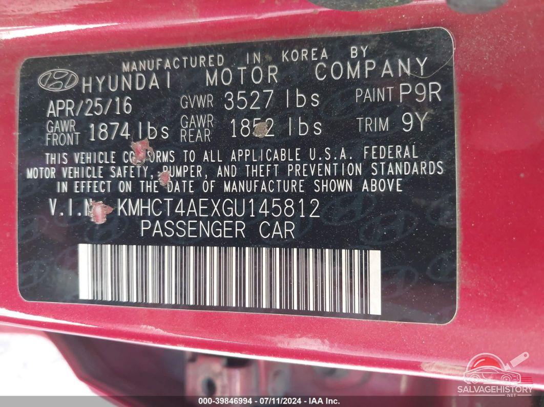 KMHCT4AEXGU145812 2016 HYUNDAI ACCENT photo no. 9