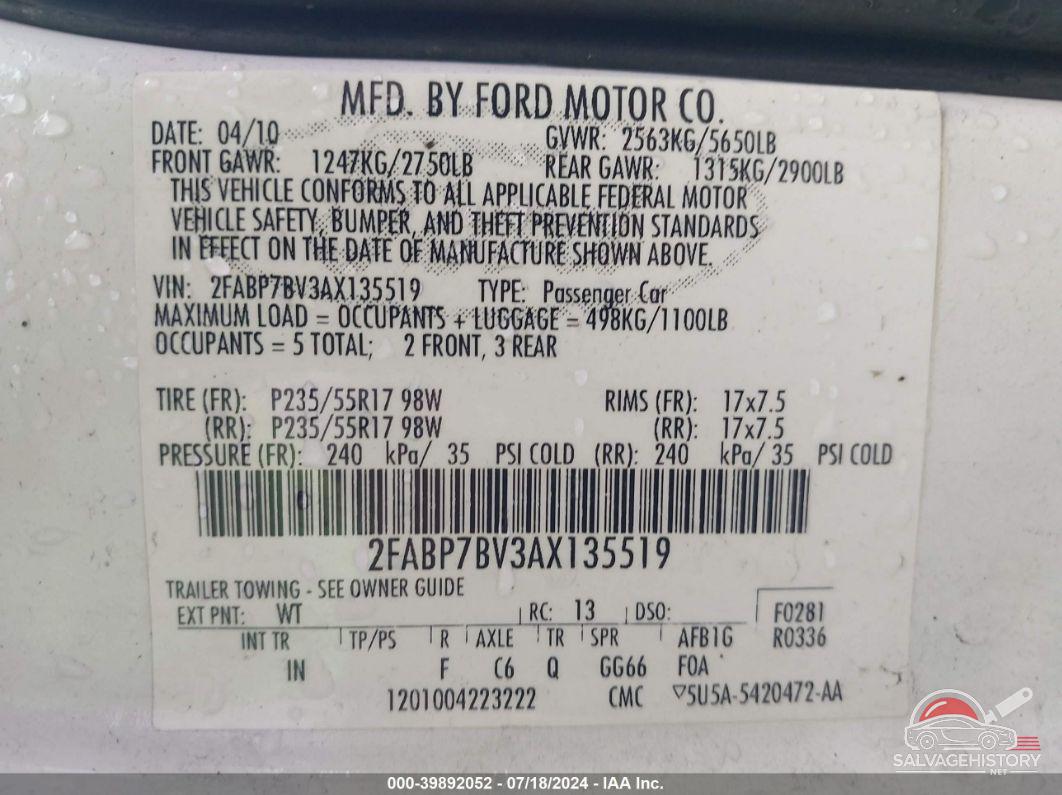 2FABP7BV3AX135519 2010 FORD CROWN VICTORIA photo no. 9