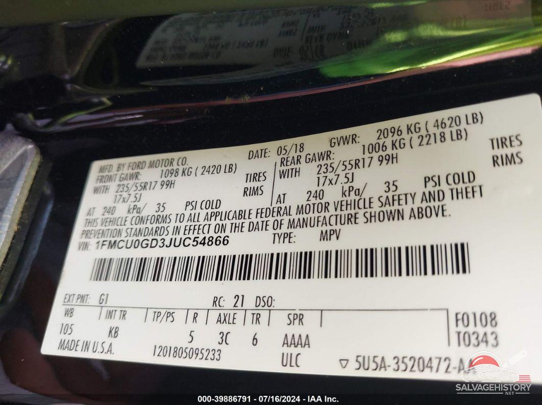 1FMCU0GD3JUC54866 2018 FORD ESCAPE photo no. 9