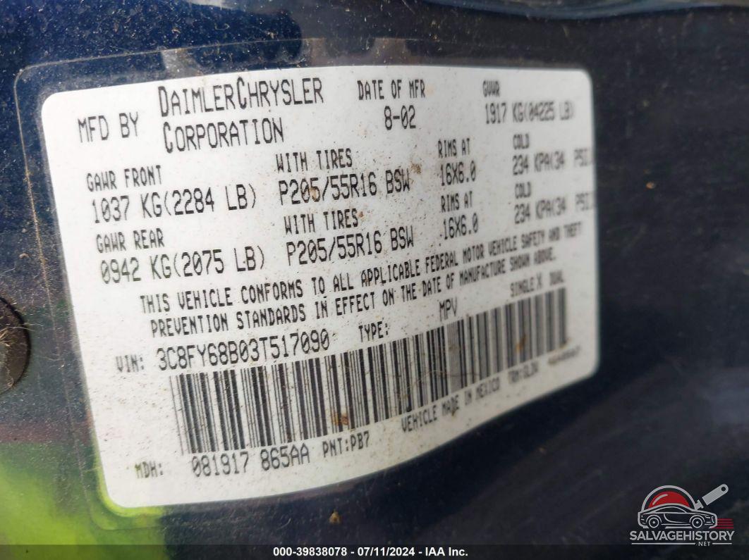 3C8FY68B03T517090 2003 CHRYSLER PT CRUISER photo no. 9