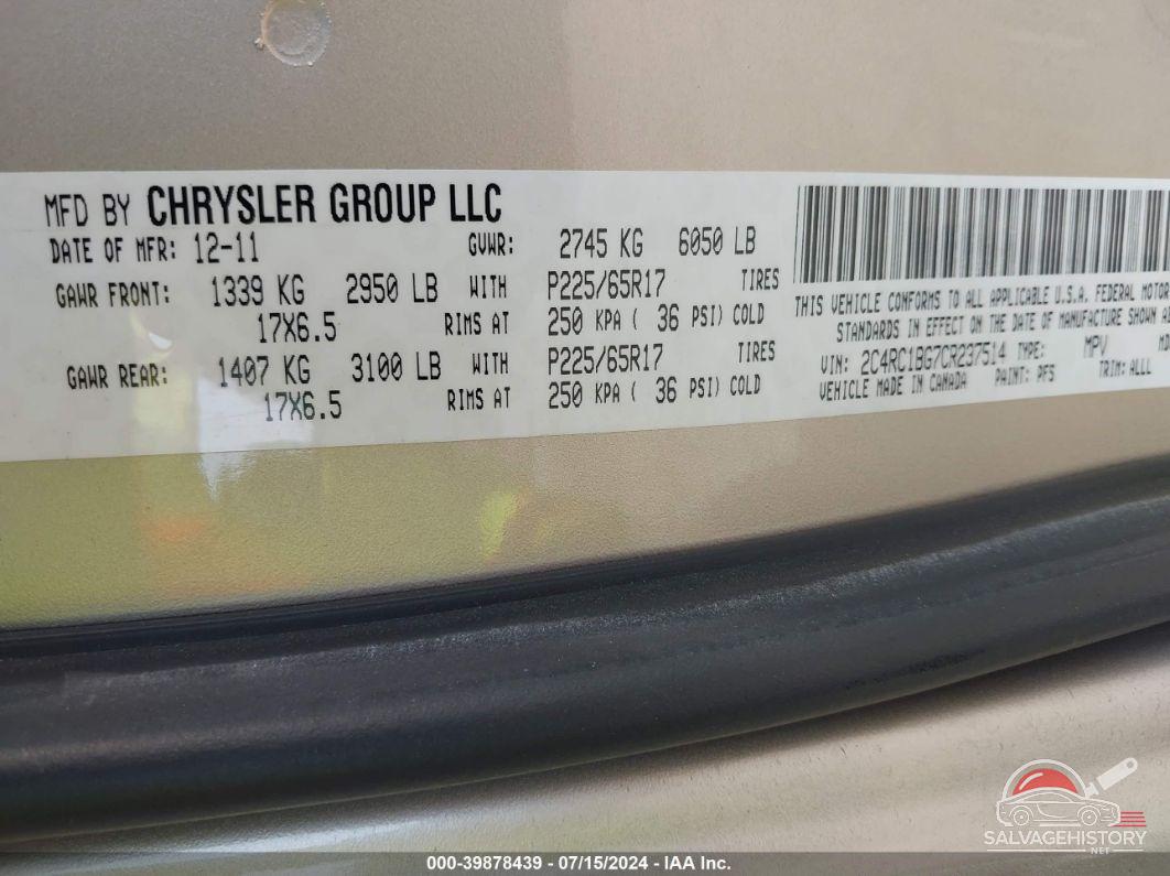 2C4RC1BG7CR237514 2012 CHRYSLER TOWN & COUNTRY photo no. 9