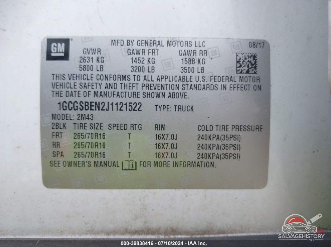 1GCGSBEN2J1121522 2018 CHEVROLET COLORADO photo no. 9