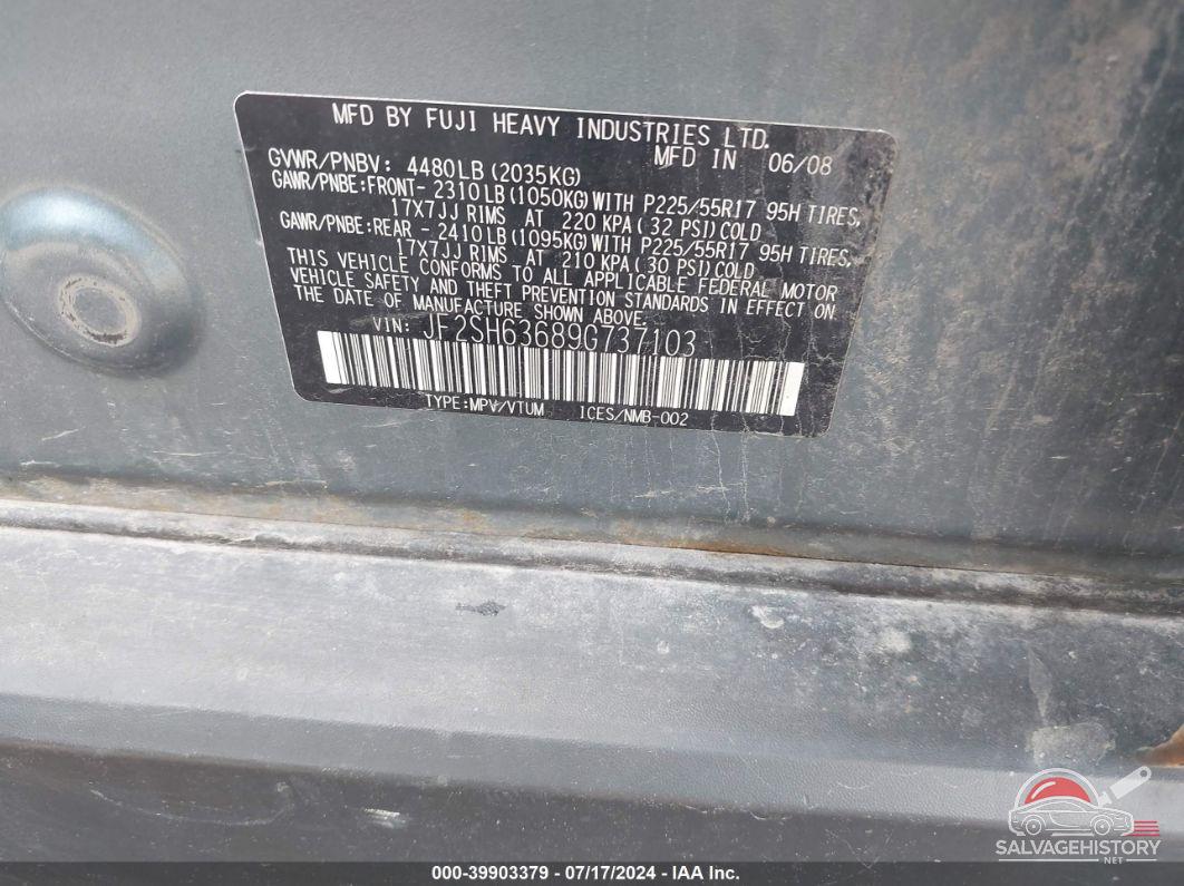 JF2SH63689G737103 2009 SUBARU FORESTER photo no. 9