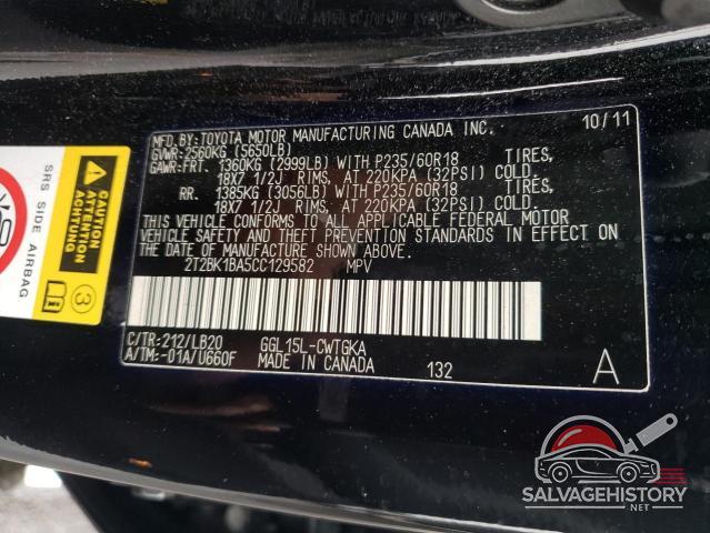 2T2BK1BA5CC129582 2012 LEXUS RX350 photo no. 12