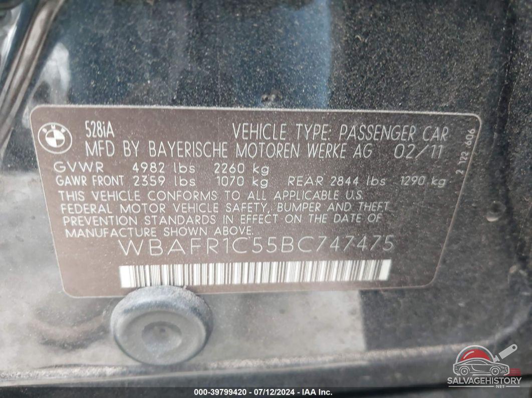 WBAFR1C55BC747475 2011 BMW 528I photo no. 9
