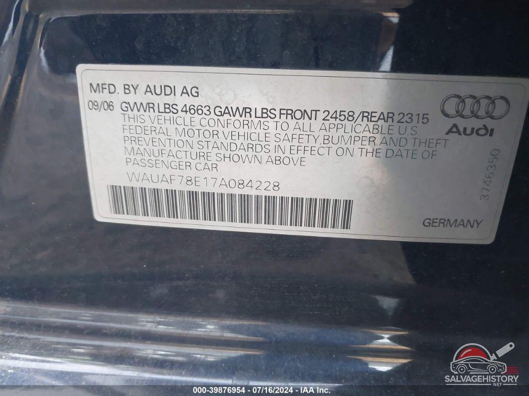 WAUAF78E17A084228 2007 AUDI A4 photo no. 9