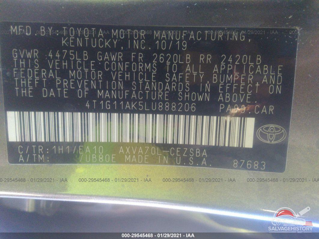 4T1G11AK5LU888206 2020 TOYOTA CAMRY photo no. 9
