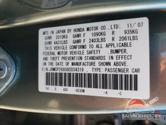 JHMCP26808C034319 2008 HONDA ACCORD photo no. 12