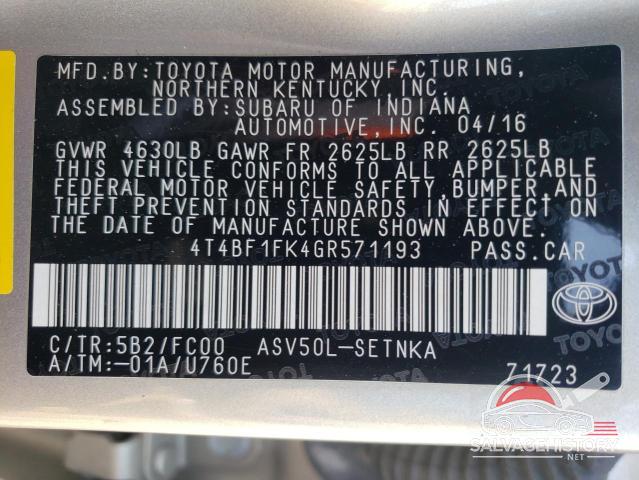 4T4BF1FK4GR571193 2016 TOYOTA CAMRY photo no. 12