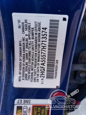 2HGFA55577H713574 2007 HONDA CIVIC photo no. 12
