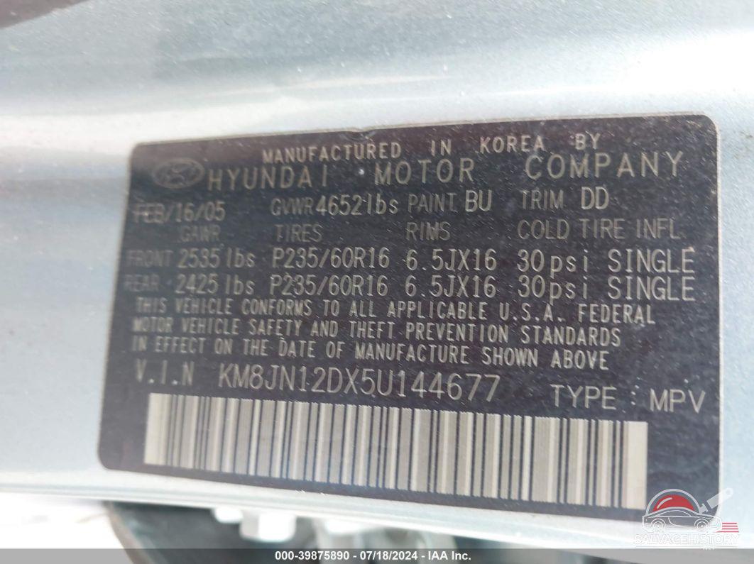 KM8JN12DX5U144677 2005 HYUNDAI TUCSON photo no. 9