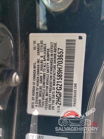 2HGFG21589H703657 2009 HONDA CIVIC photo no. 12
