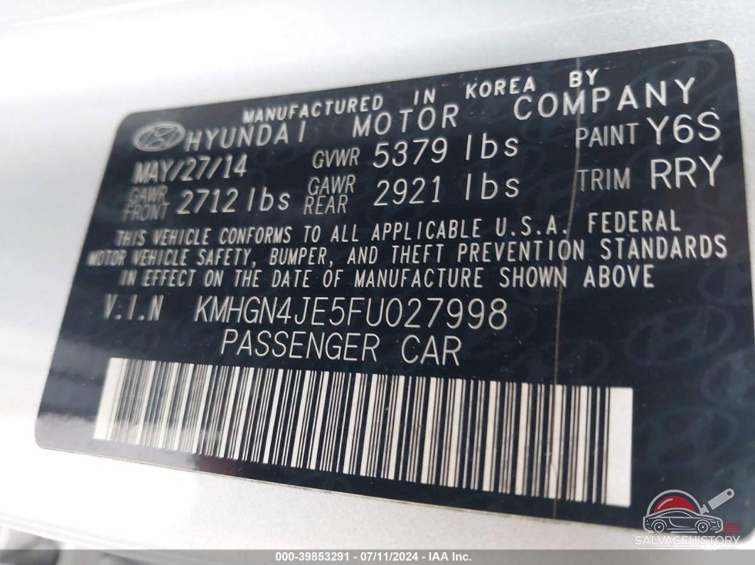 KMHGN4JE5FU027998 2015 HYUNDAI GENESIS photo no. 9