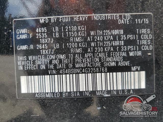 4S4BSBNC4G3258768 2016 SUBARU OUTBACK photo no. 12