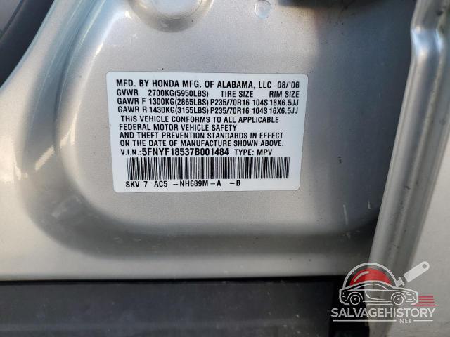 5FNYF18537B001484 2007 HONDA PILOT photo no. 13