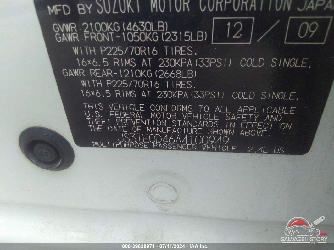 JS3TE0D46A4100949 2010 SUZUKI GRAND VITARA photo no. 9