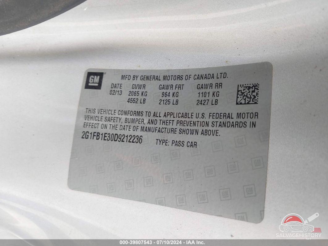 2G1FB1E30D9212236 2013 CHEVROLET CAMARO photo no. 9