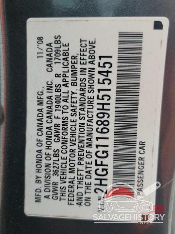 2HGFG11689H515451 2009 HONDA CIVIC photo no. 13