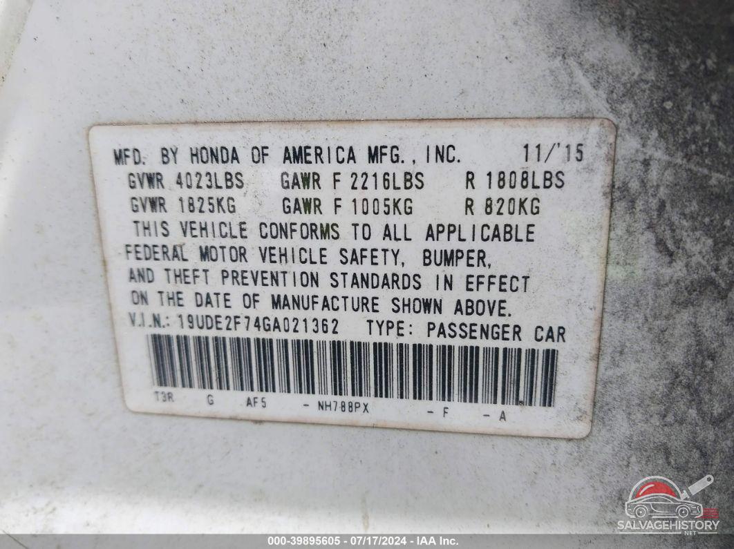 19UDE2F74GA021362 2016 ACURA ILX photo no. 9