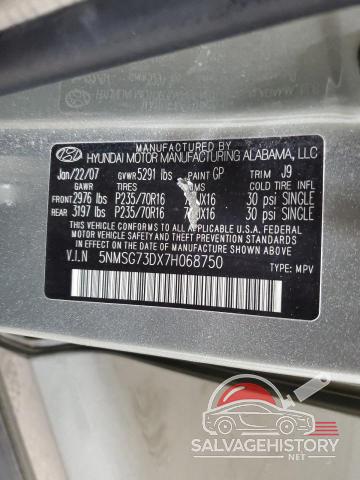 5NMSG73DX7H068750 2007 HYUNDAI SANTA FE photo no. 13