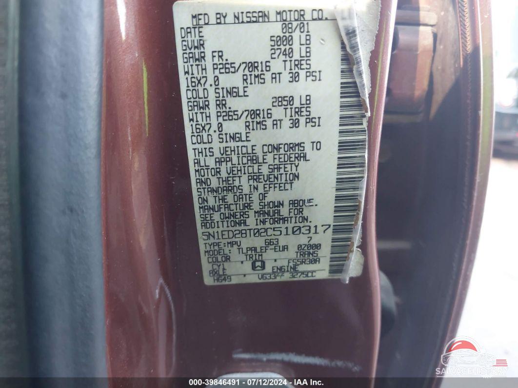5N1ED28T02C510317 2002 NISSAN XTERRA photo no. 9