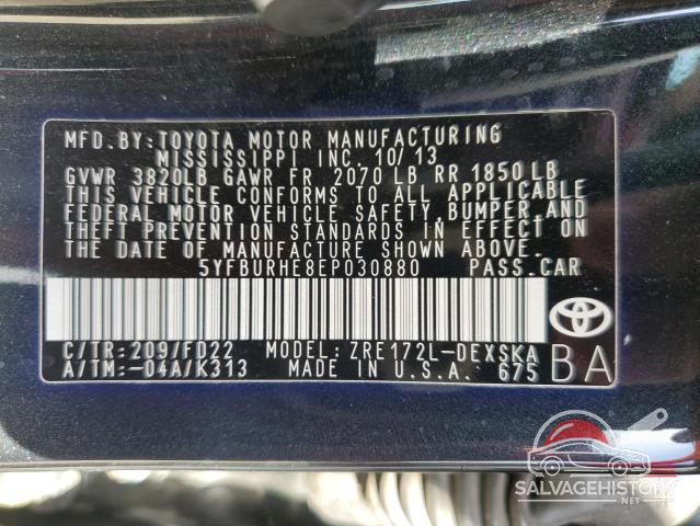 5YFBURHE8EP030880 2014 TOYOTA COROLLA photo no. 12