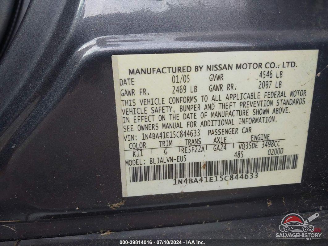 1N4BA41E15C844633 2005 NISSAN MAXIMA photo no. 9