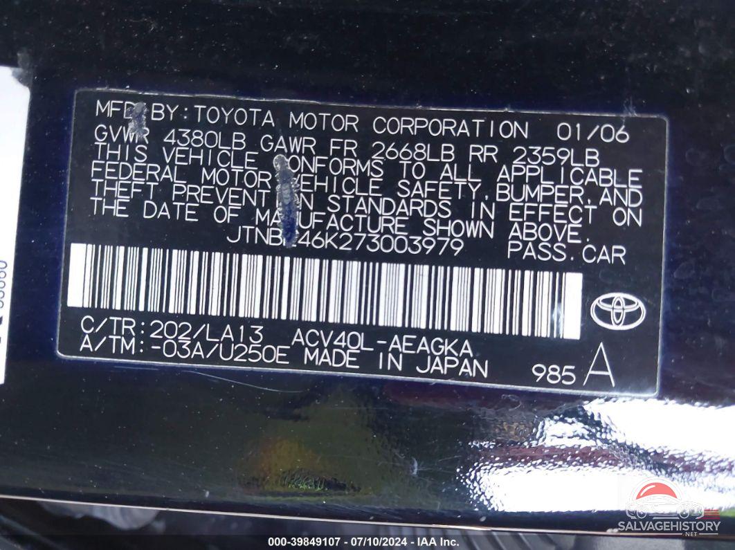 JTNBE46K273003979 2007 TOYOTA CAMRY photo no. 9