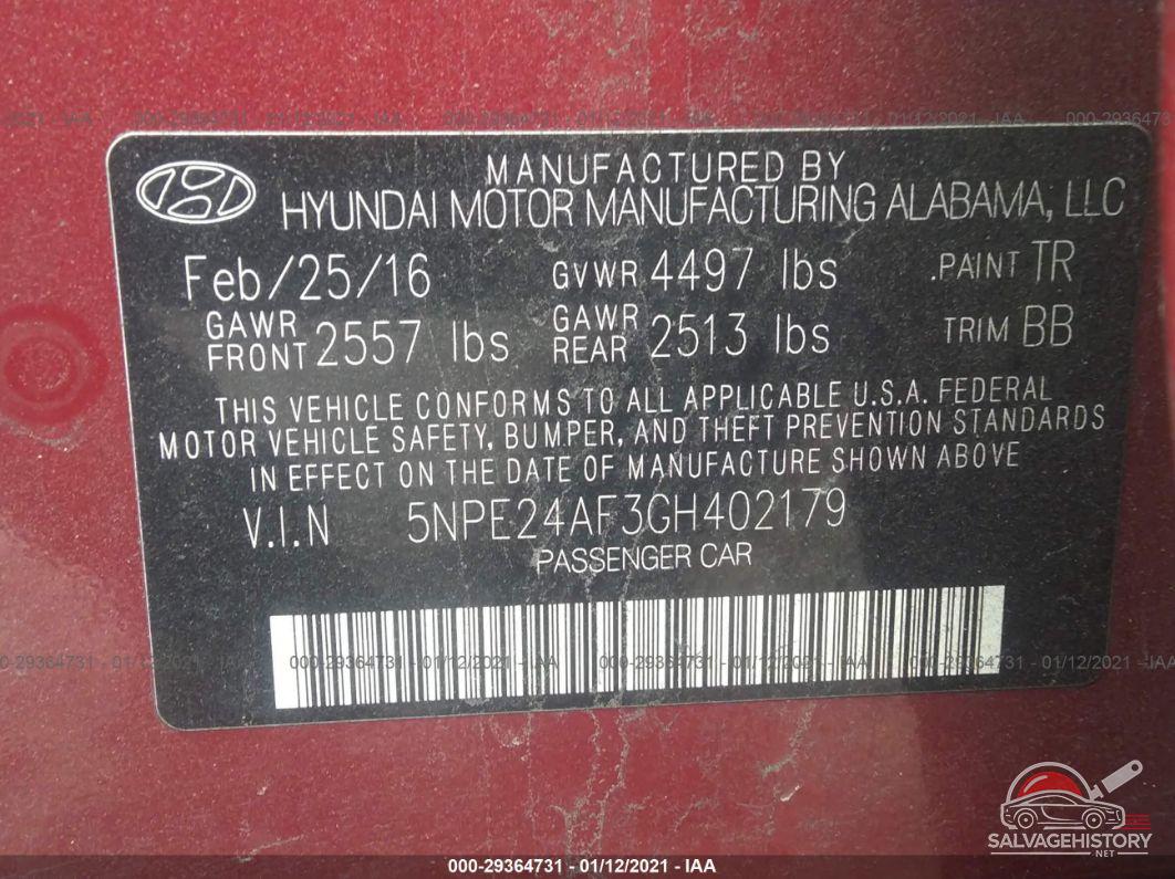5NPE24AF3GH402179 2016 HYUNDAI SONATA photo no. 9