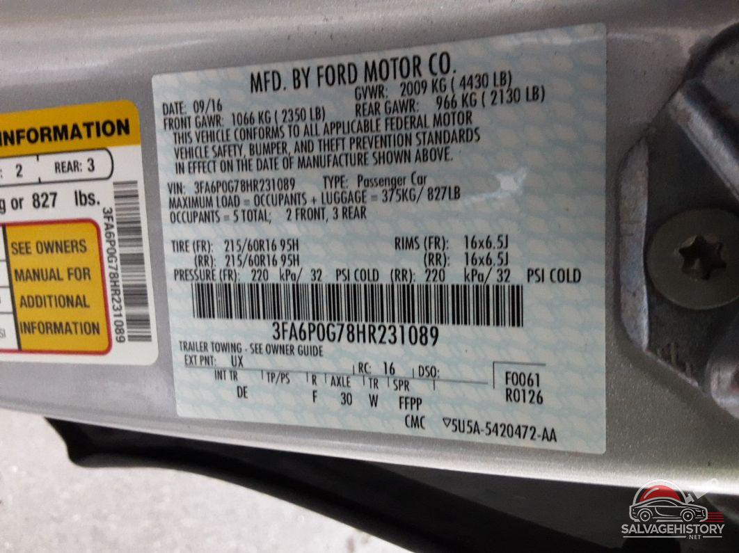 3FA6P0G78HR231089 2017 FORD FUSION photo no. 8