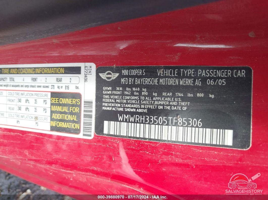WMWRH33505TF85306 2005 MINI COOPER photo no. 9