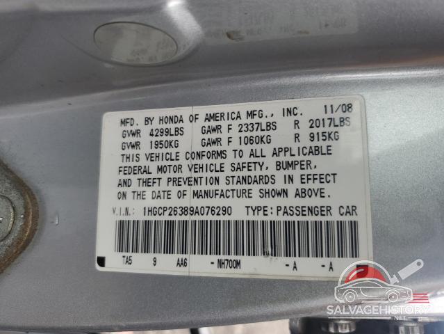 1HGCP26389A076290 2009 HONDA ACCORD photo no. 12