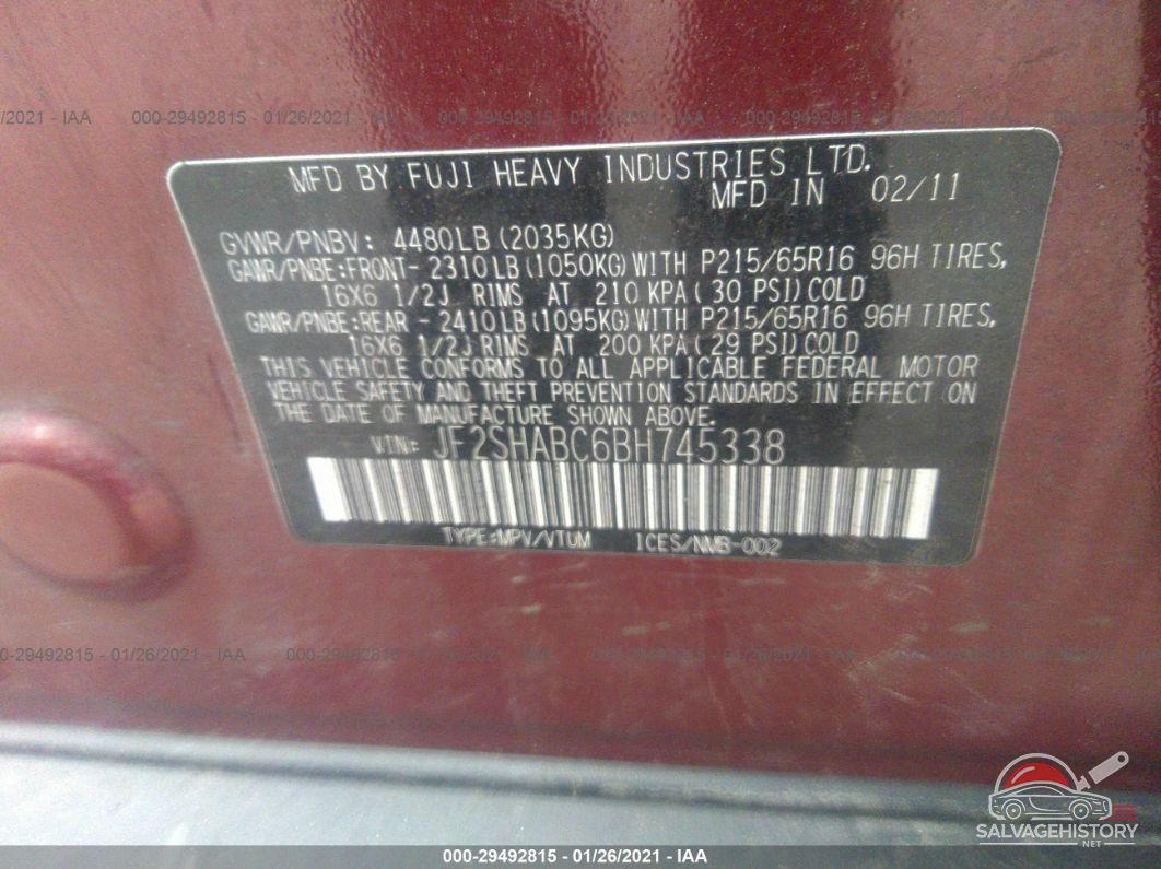 JF2SHABC6BH745338 2011 SUBARU FORESTER photo no. 9