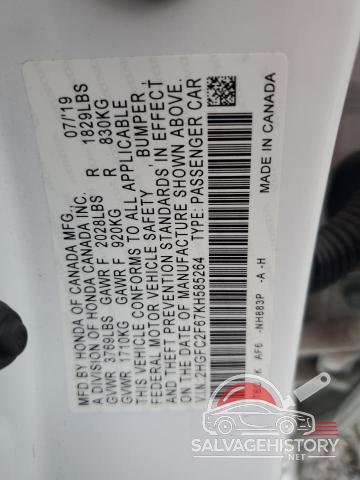 2HGFC2F67KH585264 2019 HONDA CIVIC photo no. 12