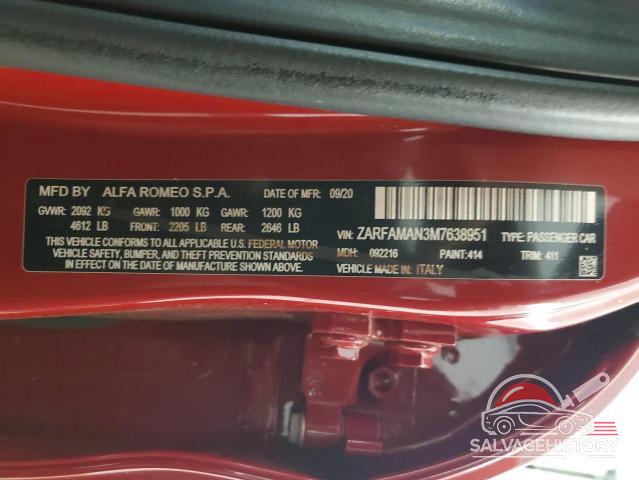 ZARFAMAN3M7638951 2021 ALFA ROMEO GIULIA photo no. 13