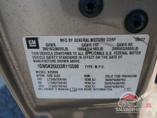 1GNGK26U33R115598 2003 CHEVROLET SUBURBAN photo no. 13
